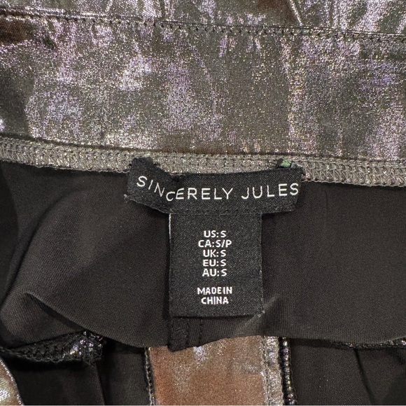 Sincerely Jules Shiny Silver Metallic Wide‎ Leg Pants - Picture 4 of 8